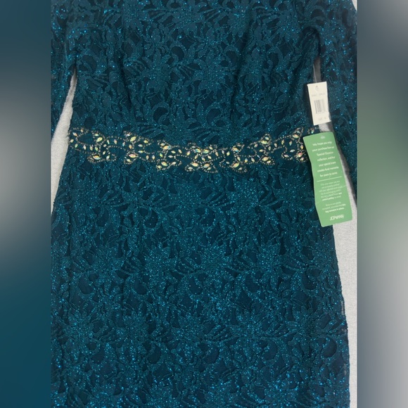 NWT Jackie Jon Dress 16 Green Lace Beading Floral Long Sleeve Sparkle Dark Fairy - Picture 2 of 12